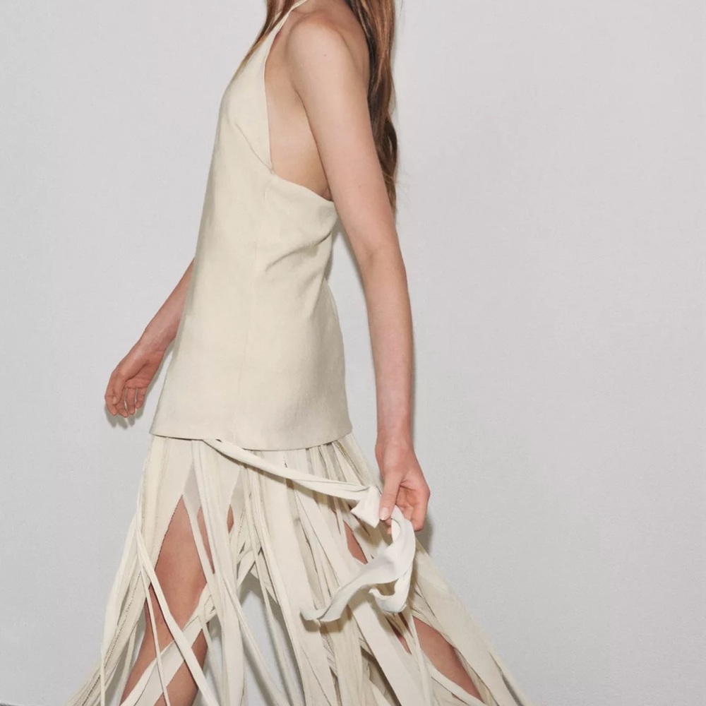 Zara Cream Halter Top with Fringe Maxi Skirt - Picture 3 of 8